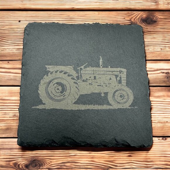 Rustic Farm Theme Slate Coaster Set | Highland Cow Barn Tractor Barrel - Picture 8 of 8
